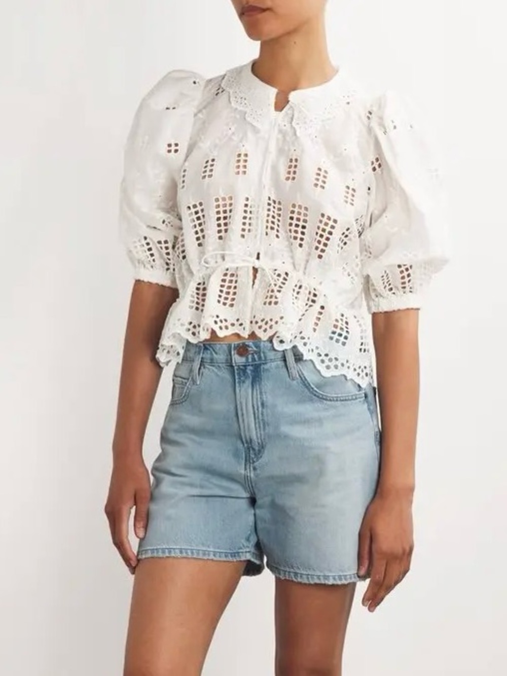 Jennifer and Grace Eyelet Lace Button-Front Blouse